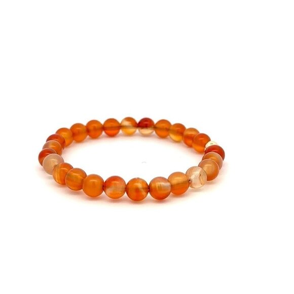 Natural Carnelian 6mm Stretchable Bracelet 18k Gold Bead Charm - Picture 4 of 5